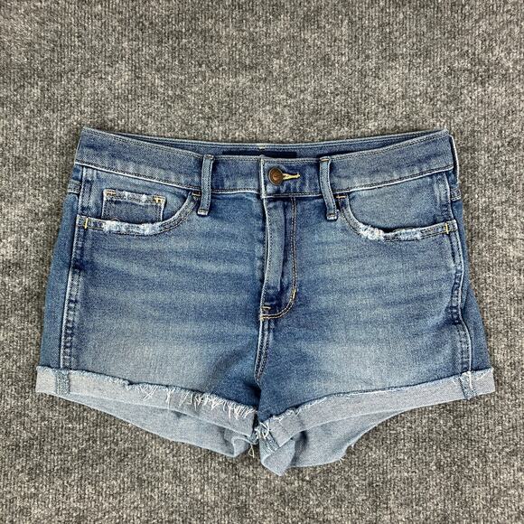 Hollister Shorts Womens 27 High Rise Blue Jean Short-Short Frayed Hem Stretch - Picture 1 of 9